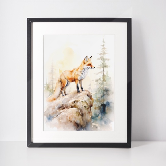 Watercolor Floral Red Fox Portrait Wall Art Illustration Print Poster Unframed - Picture 2 of 6